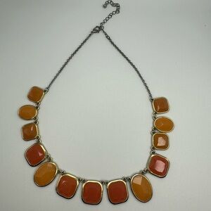 Boho Chic Gold and Orange Tone Faux Gem Statement Necklace